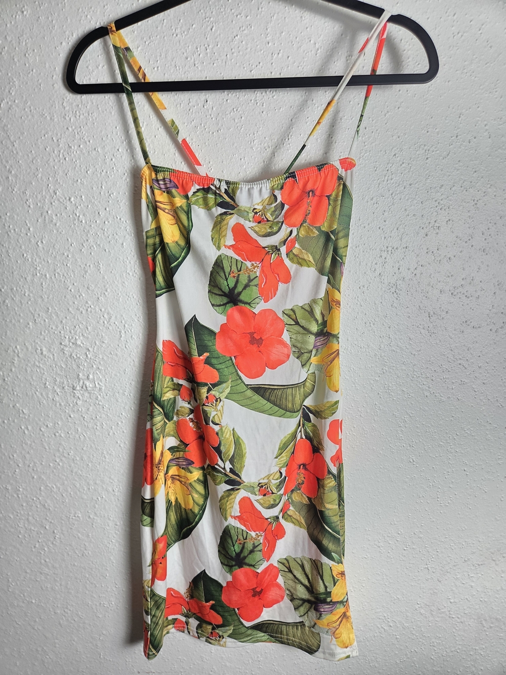 PrettyLittleThing White Slip Dress with Orange Floral & Green Leaf Print